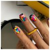 24 Pcs Mosaic Press on Nails Short Square Fake Nails Full Cover Stick on Nails with Colourful Mosaic Design Cute Glossy Artificial Acrylic False Nails for Women and Girls DIY Manicure Decoration