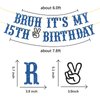 Embhhor Bruh It's My 15th Birthday Banner, Bro Dude I'm 15, Level 15 Unlocked Hanging Sign, Glittery Kid Boys Happy 15th Birthday Party Decorations