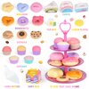 Tea Party Set for Toddles 3-5,PRE-WORLD Musical Kids Tea Set for Little Girls with Dessert,Cookies,Doughnut,Cake,Cake Stand,Tablecloth & Carrying Case,Kitchen Pretend Play Toys for Girls Boys Age 3-6
