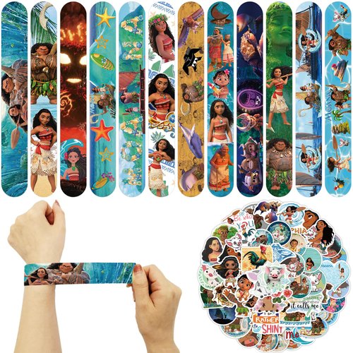 98 Pieces Moana Party Supplies, Moana Theme Slap Bracelets and Stickers Moana Party Favors for Kids Birthday Party