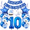 Daimay 10th Birthday Party Decorations Blue Happy Birthday Banner Flag Latex Confetti Balloons Number 10 Foil Balloon Star Mylar Balloons Cake Topper for Men Women Anniversary Party Supplies