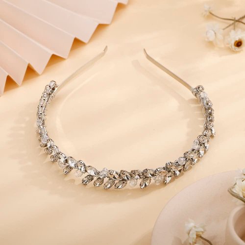 Teyglen Silver Thin Full Rhinestone Headband Hair Band Handmade Full Crystal Hair Hoop for Women Girl