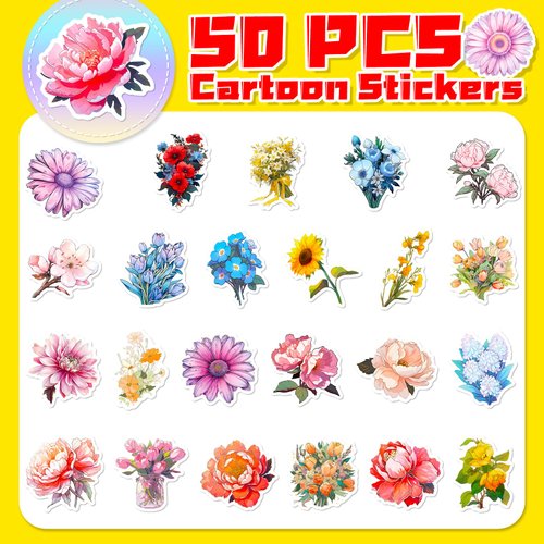 CRITICY 50 PCS Cute Flower Stickers Waterproof Flower Stickers for Water Bottle