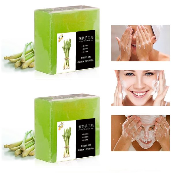 OUKPANE 2Pcs Citronella Soap,Natural Lemongrass Body Wash Soap Bar for Body & Facial Skin.