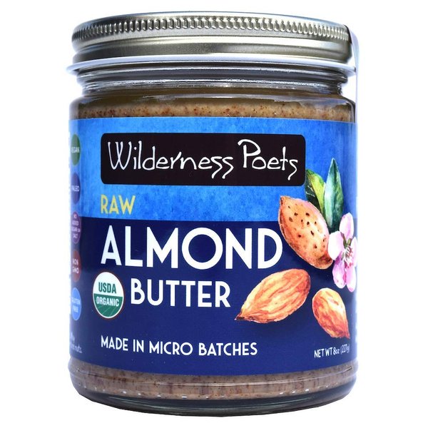 Wilderness Poets, Almond Butter - Organic Raw Nut Butter (8 Ounce) - Vegan, Gluten Free, Non GMO, No Salt, No Sugar