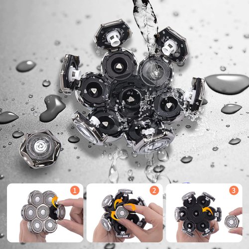 YHAYHO 7 Heads Shaver Replacement Head for Electric Head Shaver 7 Blades 7D Replacement Bald Head Shaver Head Blade 7 Heads Electric Razor Shaver Head(Metallic Color Silver)