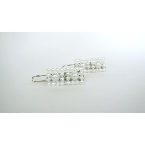 Two small tiny rectangle white pearl hair pin clip barrettes fine hair