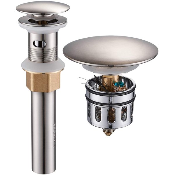 Vessel Sink Drain for Bathroom, Pop-up Drain With Detachable Basket Stopper, Anti-Explosion And Anti-Clogging Drain Strainer, Sink Drain Assembly With Overflow Brushed Nickel, REGALMIX RWF083J