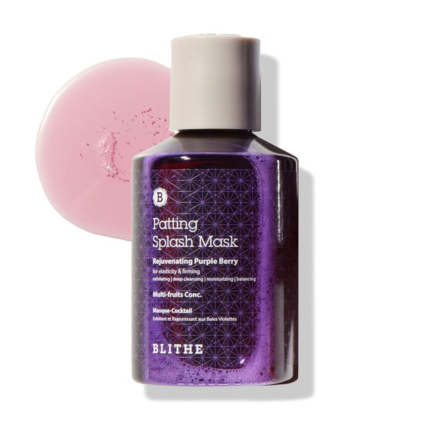 BLITHE Patting Splash Mask Exfoliating Face Wash Rejuvenating Purple Berry - Facial Exfoliator with Castor Oil & Lactic Glycolic Acid for Blemished Dry Skin, K Beauty Elasticity & Firming 5.07 Fl Oz
