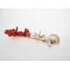 Generic Long slim gold metal red stone seashell starfish pearl crystal hair clip