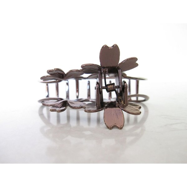 Generic Bronze rose gold silver tone metal hair claw clip with crystals and flowers (Primary color: Dark silver), 1 Count (Pack of 1)