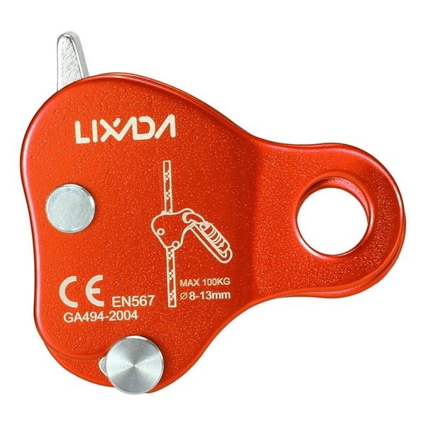 LIXADA Rock Climbing Ascender Ultralight Fall Arrest Protection Belay Device Self-Locking 8-13MM Rope Grip Clamp for Outdoor Climbing and Rescue (Orange)