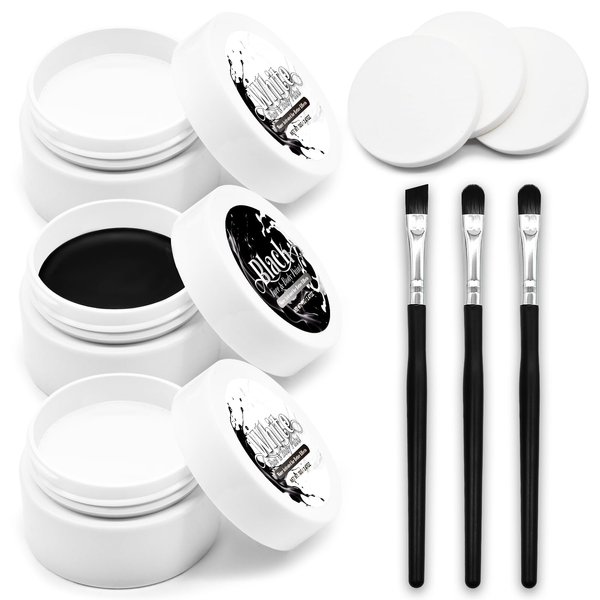 3-Piece Black & White Face Paint Set (1.76 oz Each) - Professional High Pigment Makeup Kit for Halloween SFX, Skeleton, Ghost, Skull Cosplay - Body & Face Costume Party Accessory for Kids Adults