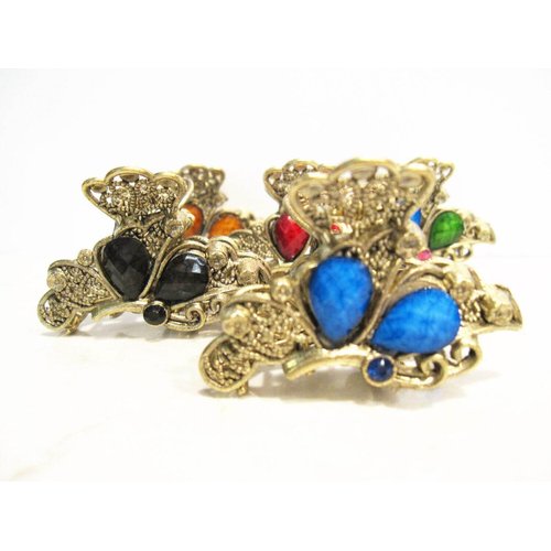 Generic Jeweled antique bronze hair claw clip (Primary color: Blue), 1 Count (Pack of 1)
