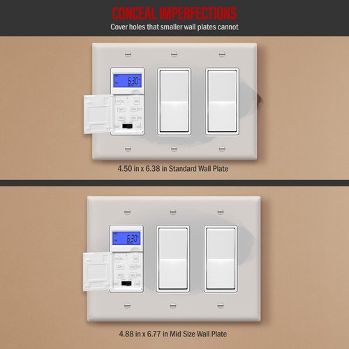 ENERLITES Decorator Light Switch or Receptacle Outlet Wall Plate, Mid-Size 3-Gang 4.88" x 6.77", Polycarbonate Thermoplastic, UL Listed, 8833M-W, White
