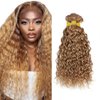 Color #27 Bundles Human Hair Honey Blonde Water Wave Human Hair Bundles Brazilian Color 27 Wet and Wavy Bundles Hair Weave 3 Bundles 14 14 14 Inch Honey Blonde Bundles Remy Hair Extensions
