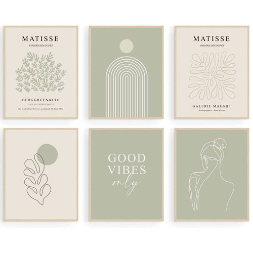 KBKBART Sage Green Matisse Wall Art Prints, Abstract Matisse Wall Art Exhibition Posters, Minimalist Women Body Line Art Leaf Boho Art Prints, Gallery Wall Decor（8x10inch, Unframed