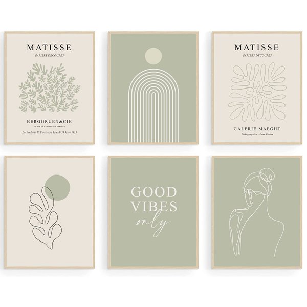 KBKBART Sage Green Matisse Wall Art Prints, Abstract Matisse Wall Art Exhibition Posters, Minimalist Women Body Line Art Leaf Boho Art Prints, Gallery Wall Decor（8x10inch, Unframed