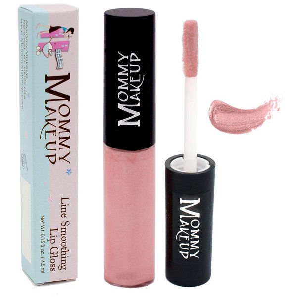 Mommy Makeup Line Smoothing Lip Gloss with Brown Algae & Golden Seaweed - Glossy, Moisturizing, High Shine, Paraben Free Lipgloss in Little Bo Pink (A Glistening Baby Pink)
