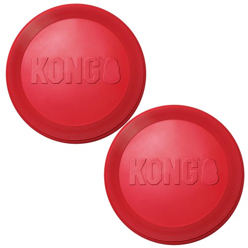 KONG Flyer - Durable Dog Toy for Outdoor Playtime - Natural Rubber Flying Disc, Dog Toy for Fetch - Safer Disc for Healthy Activity - for Small Dogs (Pack of 2)