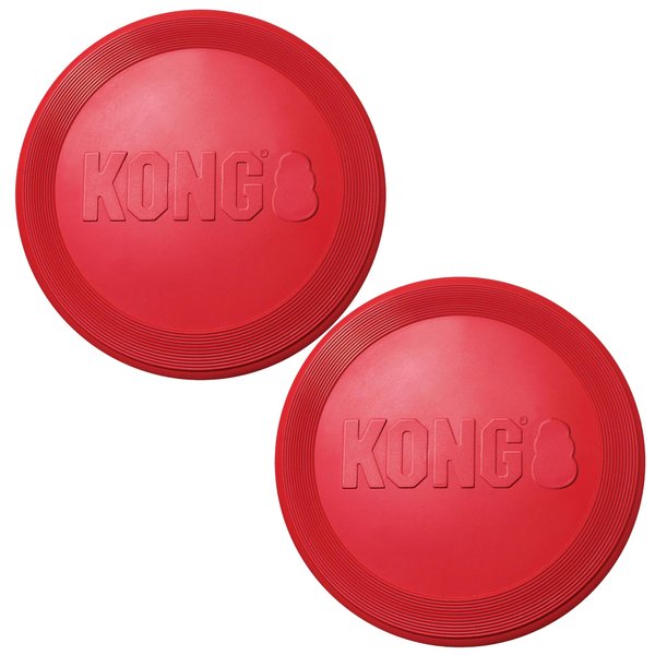 KONG Flyer - Durable Dog Toy for Outdoor Playtime - Natural Rubber Flying Disc, Dog Toy for Fetch - Safer Disc for Healthy Activity - for Small Dogs (Pack of 2)
