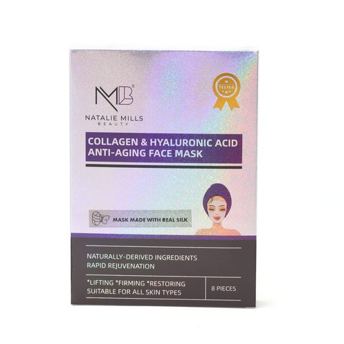 Natalie Mills Collagen & Hyaluronic Acid Anti-Aging SILK Face Mask - 8pcs