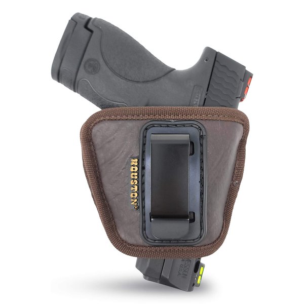 IWB and Outside Gun Holster - by Houston - Brown ECO Leather Concealed Carry Soft Material | Fits Glk 26/27/33, Shield, XDS, Taurus 709, Taurus Pro C, Walther P22, Beretta Nano, SCCY Sky, LC9