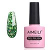 AIMEILI Soak Off U V LED Gel Nail Polish - Diamond Glitter Fire Green (063) 10ml