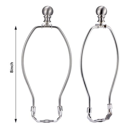 Canomo 8 Inch Nickel Lamp Harp with Finial and Detachable Saddle Base Lampshade Holder Bracket for Table and Floor Lamp, 2 Sets