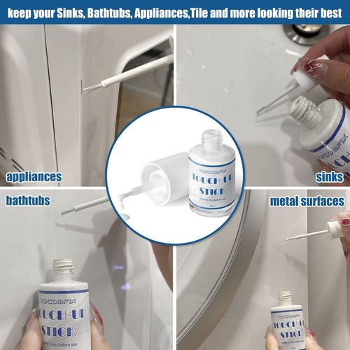 Cocomfix Appliance Paint & Porcelain Touch Up Repair Kit - High-gloss white touch up paint for kitchen + bathrooms: sinks, bathtubs, appliances, metal surfaces,tile, fiberglass, glossy finishes( Litra White).