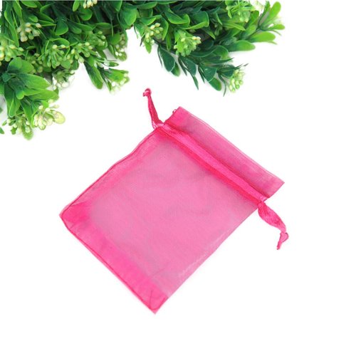 Topwedding 3.5"x4.5" 100pcs Drawstring Sheer Organza Wedding Gift Party Favor Jewelry Pouch Candy Bags, Fuschia