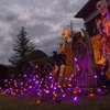 Wintergreen Lighting Halloween Icicle Lights, 70 Purple and Orange Mini LED Lights on Black Wire, 7 ft Fun House Halloween Decorations Party Lights (70 Icicle Lights)