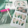 Dark Green Press on Nails Medium Fake Nails Marble False Nails with Glitter Designs Glossy Gold Foil Stick on Nails Coffin Reusable Acrylic Nails Full Cover Artificial Nails Glue on Nails for Women