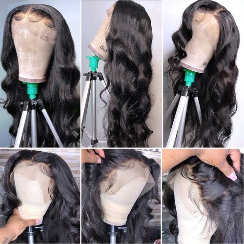 250 Density Wear and Go Body Wave Lace Front Wigs Human Hair Pre Plucked 13x4 HD Transparent Frontal Glueless Wigs Human Hair with Baby Hair Natural Hairline Human Hair Wigs for Black Women 18 Inch