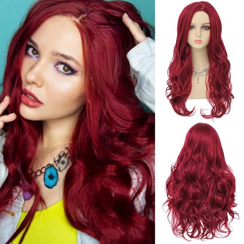 Dai Cloud Red Long Curly Wigs for Women Wave Natural Synthetic Wigs for Halloween Cosplay Use