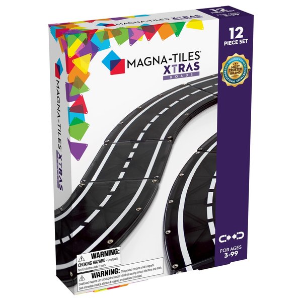 MAGNA-TILES XTRAS: Roads 12 Piece Magnetic Construction Set, The ORIGINAL Magnetic Building Brand