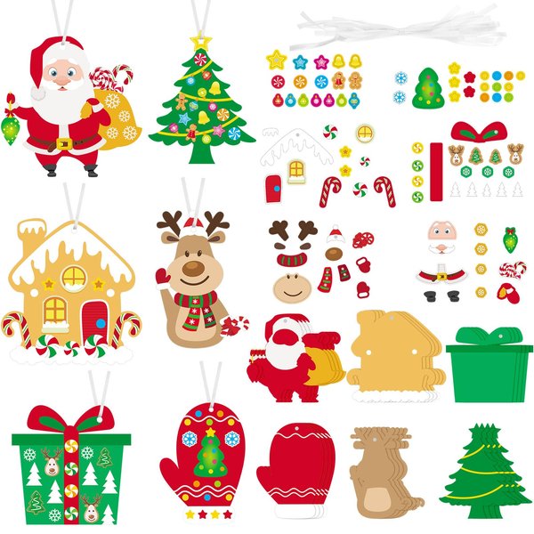Civaner Christmas Craft Kit for Kids Christmas Tree Ornaments Hanging Art and Craft DIY Project Gingerbread House Crafts Kit Christmas Box Claus Reindeer Christmas Crafts for Kids, 6 Styles