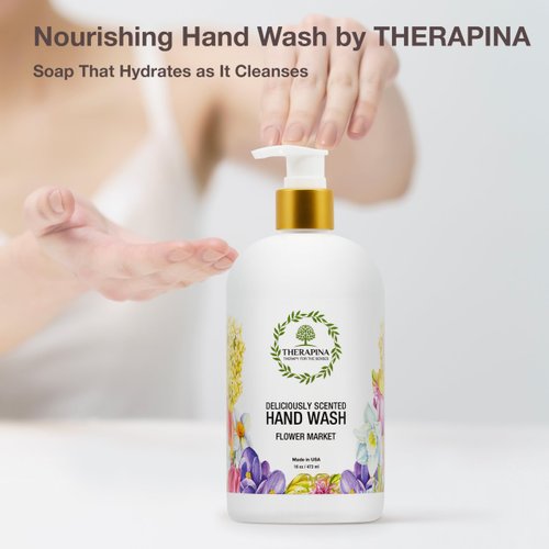 THERAPINA Aromatherapy Luxury Liquid Hand Soap – Vegan, Moisturizing Hand Wash with Aloe Vera, Botanical Oils, Flower Market Scent – Fancy Liquid Hand Soap for Bathrooms, Kitchen, More, 16 Oz.