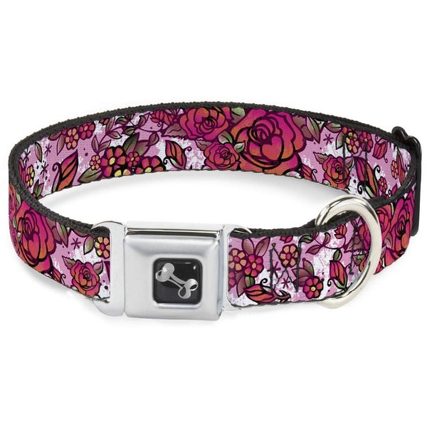 Buckle-Down Seatbelt Buckle Dog Collar - Born to Blossom CLOSE-UP White - 1" Wide - Fits 11-17" Neck - Medium