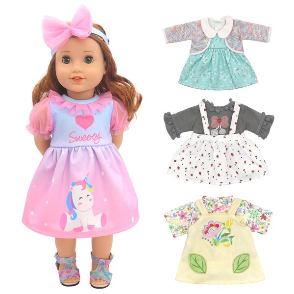 AISITE Doll Clothes 18 inch - 4 Set Adorable Dresses, Alive Doll Clothes for 16-18 inch Reborn Baby Doll Girl