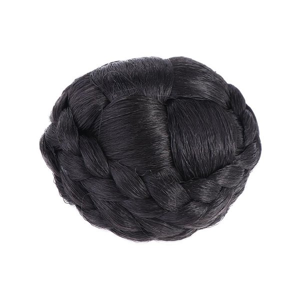 Pokinge Braided Hair Bun Women Hair Piece Elegant Synthetic Hair Chignon Bun Straight Updo Braided Scrunchie Party Costume Accessory(black)