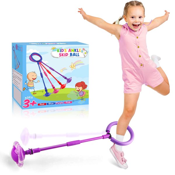 Chridark Ankle Skip Ball for Kids - Foldable Double Rod Flash Wheel Skip It Ball, Outdoor Game Toys for Kids & Adults, Gift for Boys & Girls Age 5 6 7 8 9 10 Years Old, Purple