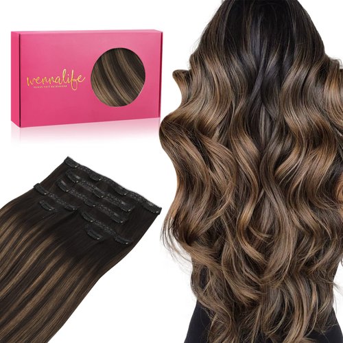 WENNALIFE Genius Seamless Clip in Hair Extensions Human Hair 7pcs Ultra Invisible 50% Thinner Seamless Hair Extensions Clip In Balayage Dark Brown Mixed Chestnut Brown Real Human Hair