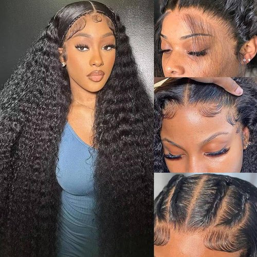 30 Inch 13x6 Deep Wave Lace Front Wigs Human Hair HD Transparent Wigs Human Hair for Women 200% Density Glueless Lace Front Wigs Human Hair Pre Plucked Curly Wig Human Hair with Baby Hair