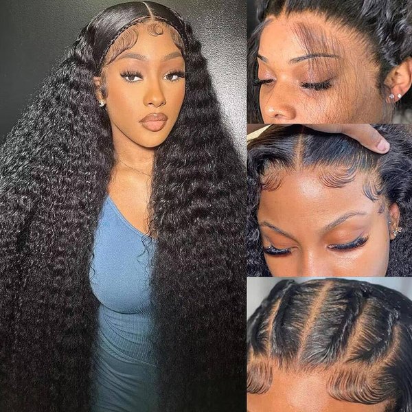 30 Inch 13x6 Deep Wave Lace Front Wigs Human Hair HD Transparent Wigs Human Hair for Women 200% Density Glueless Lace Front Wigs Human Hair Pre Plucked Curly Wig Human Hair with Baby Hair