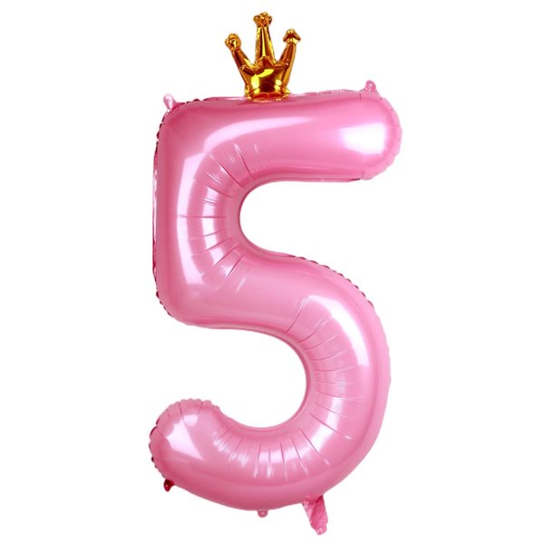 Kwuz 40 Inch Crown Pink Number 5 Balloon, Big Conjoined Baby Pink Foil Mylar Helium 5 Balloon for Girls 5th Birthday Party Decoration Pink Princess Theme Party Supplies Favors Anniversary Decor