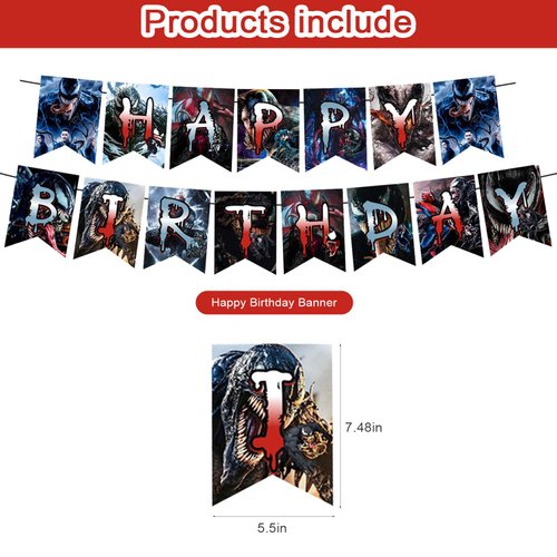 𝓥𝓮𝓷𝓸𝓶 3 Party Decorations,𝓥𝓮𝓷𝓸𝓶 3 Birthday Party Supplies Includes Banner - Cake Topper - 12 Cupcake Toppers - 18 Balloons