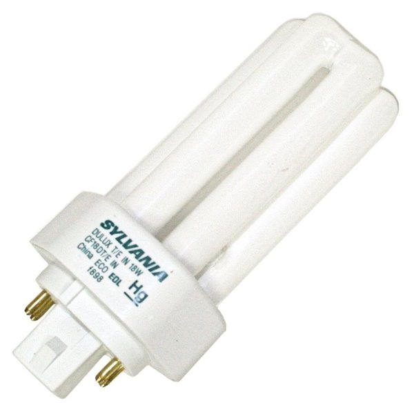 Sylvania 20876 (4-Pack) CF18DT/E/IN/830 18-Watt Triple Tube Compact Fluorescent Light Bulb, 3000K, 1150 Lumens, 82 CRI, T4 Shape, 4-Pin GX24q-2, 4 Count (Pack of 1)