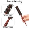 Small Boar Bristle Round Brush for Blow Drying, Styling - Wooden Handle, Soft Natural Bristles for Short/Thin Hair, Women and Men's Beard