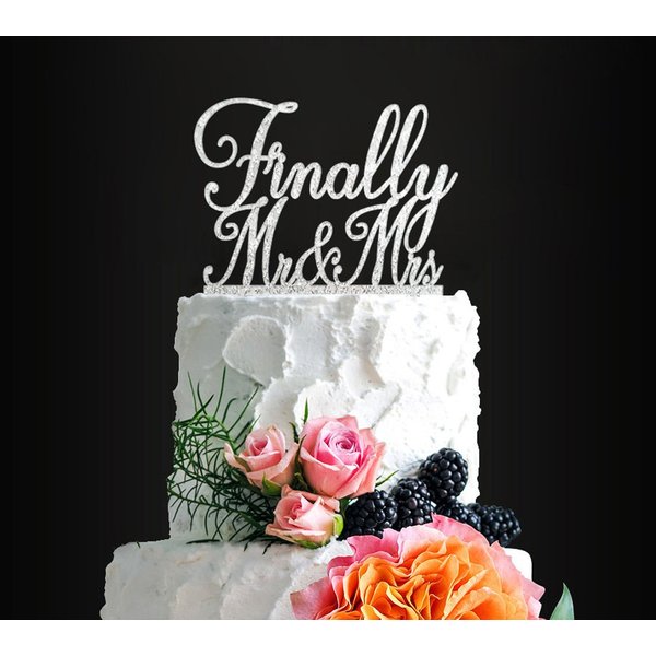 Glitter Silver Finally Mr&Mrs Wedding Cake Topper, Elegant Cake Topper For Wedding Anniversary, Romantic Wedding Party Decorative Cake Toppers, Acrylic Cake Topper